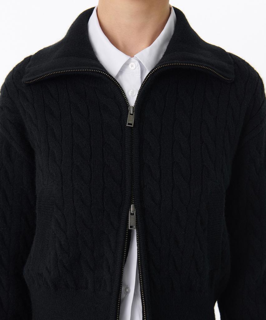 MUSINSA STANDARD WOMAN Women'S Cable Knit Zip-Up [Black]