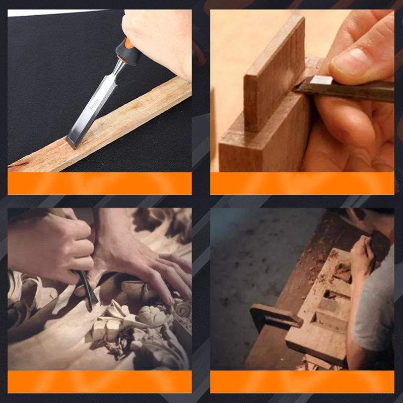 Wood Chisels Sharp Chrome-Vanadium Steel Woodworking Plane Carving Knife Anti-Slip TPR Coated Handle Ergonomic Wood Carving Tool