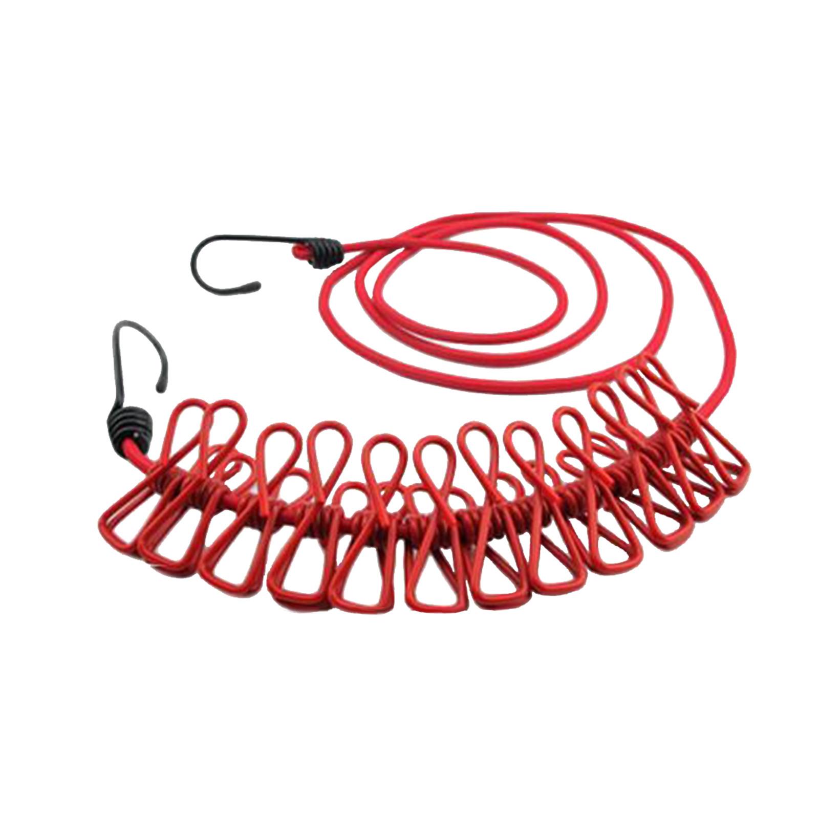 

Портативная веревка для белья с 12 прищепками, ветрозащитная дорожная веревка для белья, эластичная выдвижная эластичная веревка для белья One Size красный