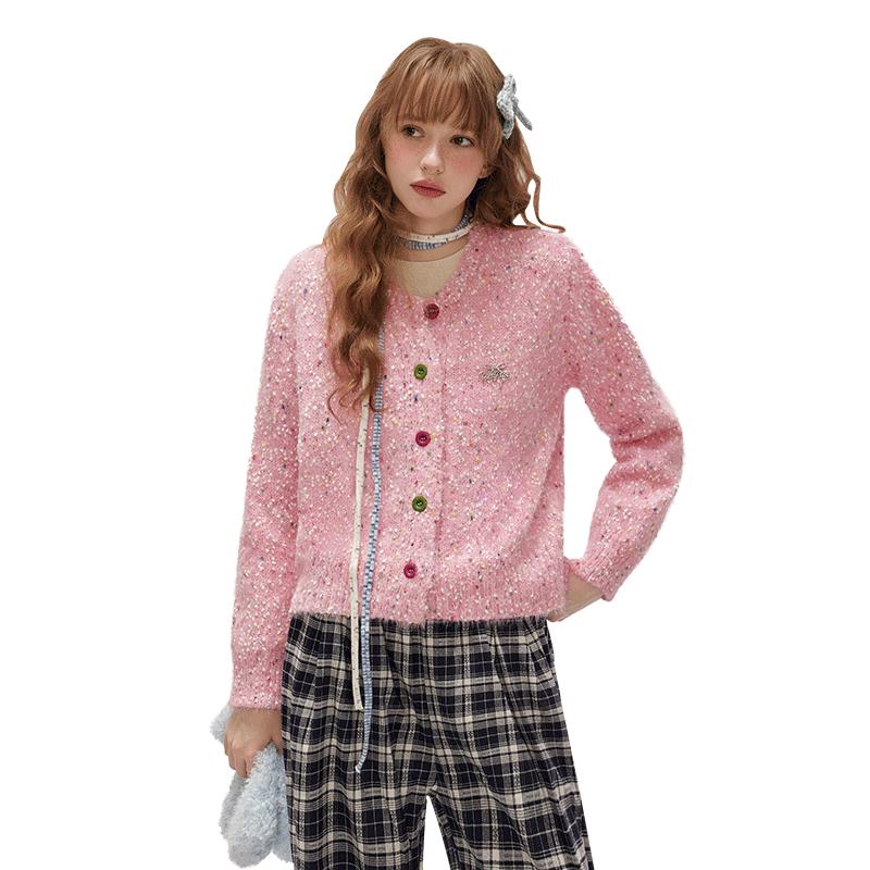 

UNIFREE Small Fragrant Style Colorful Dot Knit Sweater One Size