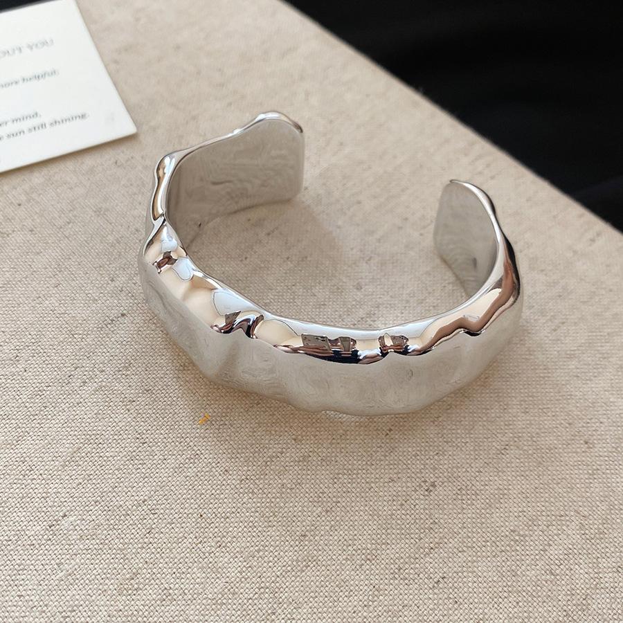 Irregular Geometric Glossy Opening Bangle for Women Personality Metal Bangles Exaggerated Design Fashion Jewelry Party Gift A1