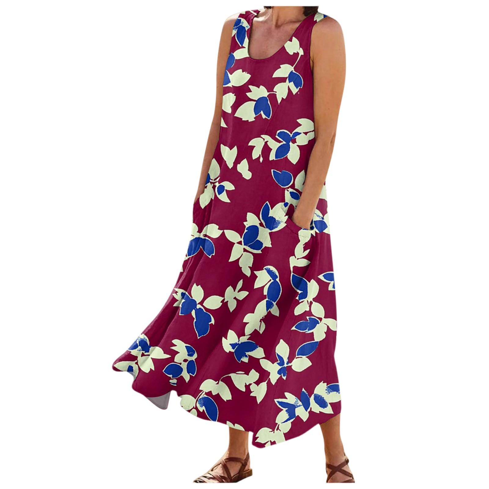 

Женские модные летние повседневные платья без рукавов с цветочным принтом и маленькими карманами L