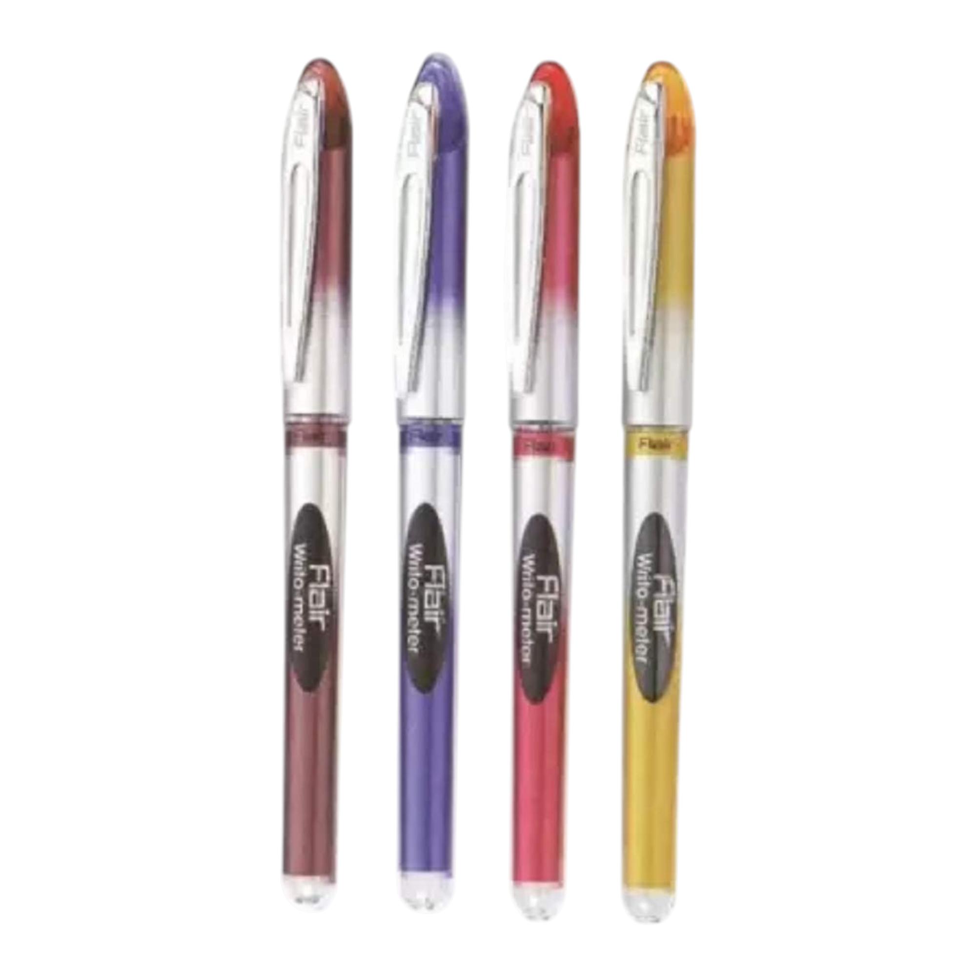 

FLAIR Writometer Ball Pen Pack of 4 Stainless Steel Tip 0.6mm Blue Ink Long Writing 10000m Smooth Refillable For Office