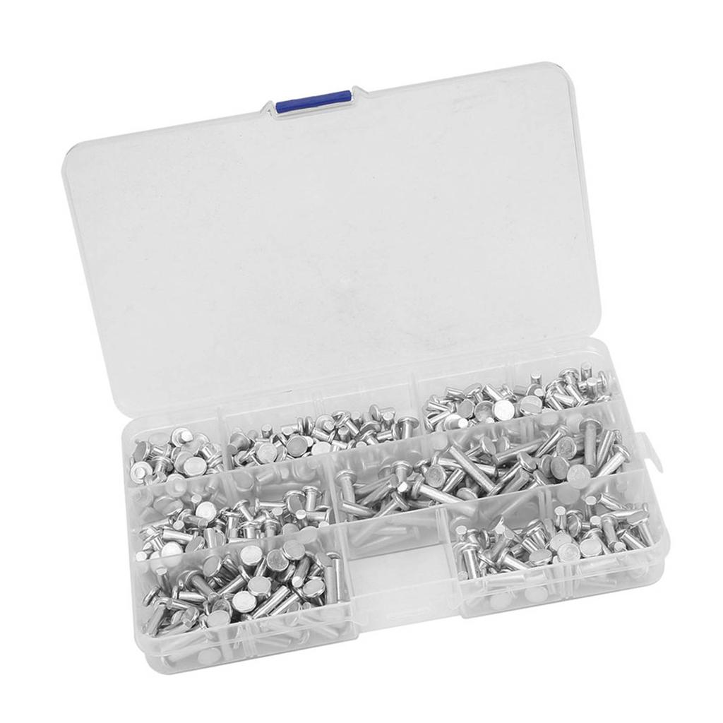 350pcs M4 Flat Head Solid Aluminum Rivets Assortment Kit Length 4 6 8 10 12 16 20mm