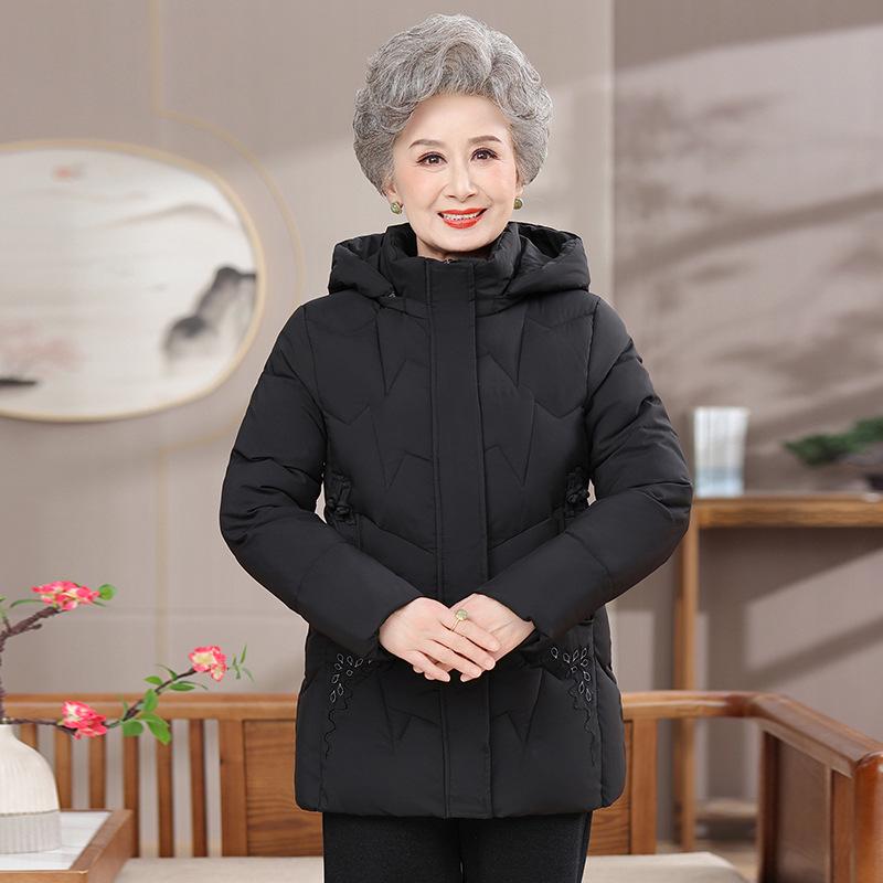 70-Year-Old Mom's New Style Hooded Winter Cotton Jacket: Thick, Warm, and Padded for Middle-Aged and Elderly Women