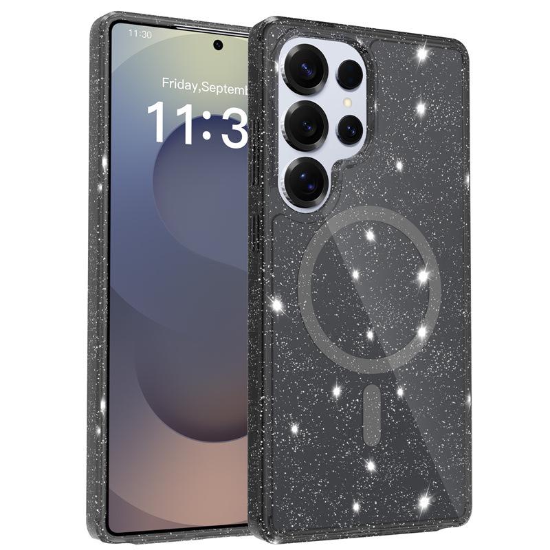 Glitter Magnetic Transparent Phone Case for Samsung S26 Ultra, S25U, S26Plus - Cross-Border Compatible S25 FE