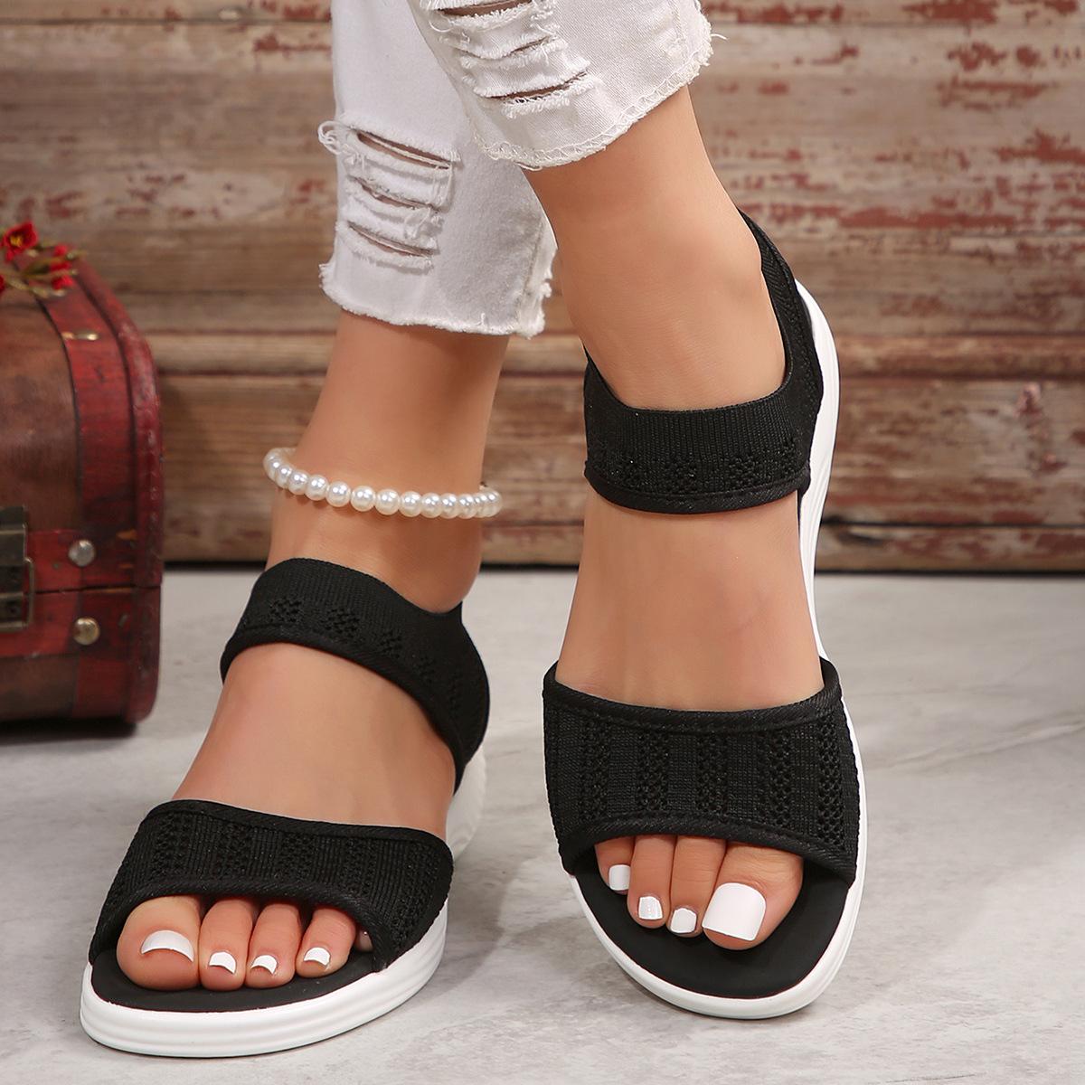 

Повседневные сандалии большого размера для женщин. Новинка 2024 года для спорта и отдыха. Модные вязаные сандалии Fly. 43 чёрный