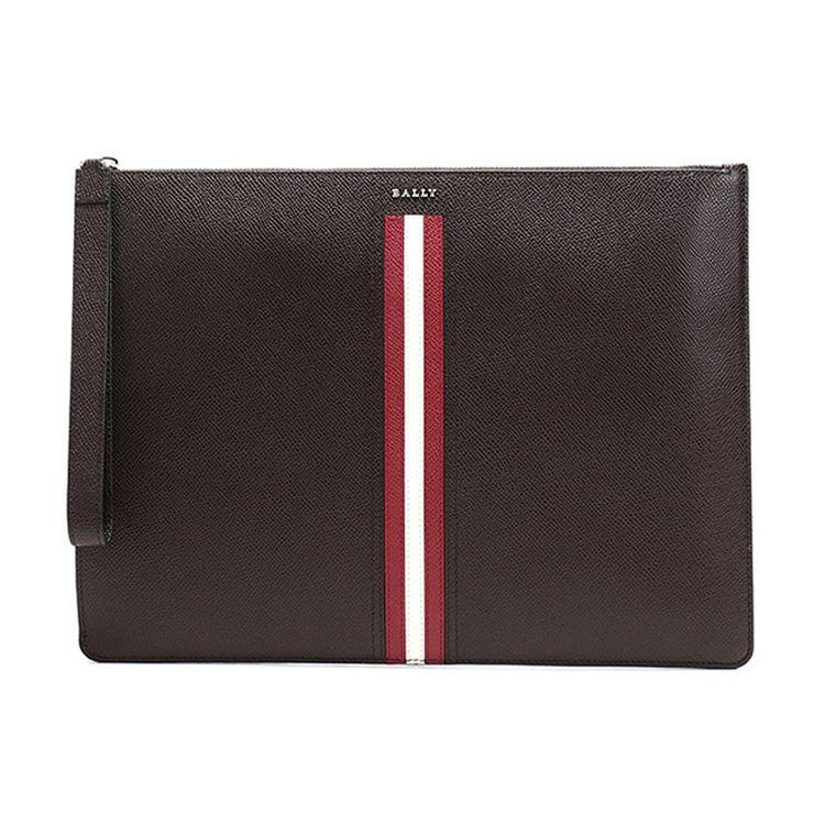 Bally Red And White Striped Leather Business Casual Zipper Clutch Men clutch Brown THALDEN-LT-21 Basic Set (Bag+Dust Bag)