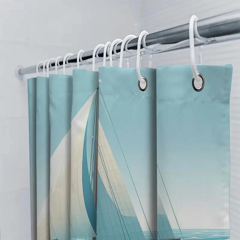 Tenda da Doccia da Bagno Vela Tessuto Impermeabile Decorativa Arredamento Bagno Casa (Azzurro Bianco)