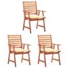 vidaXL Garden Dining Chairs 3 Pcs. with Cushion Solid Wood Acacia