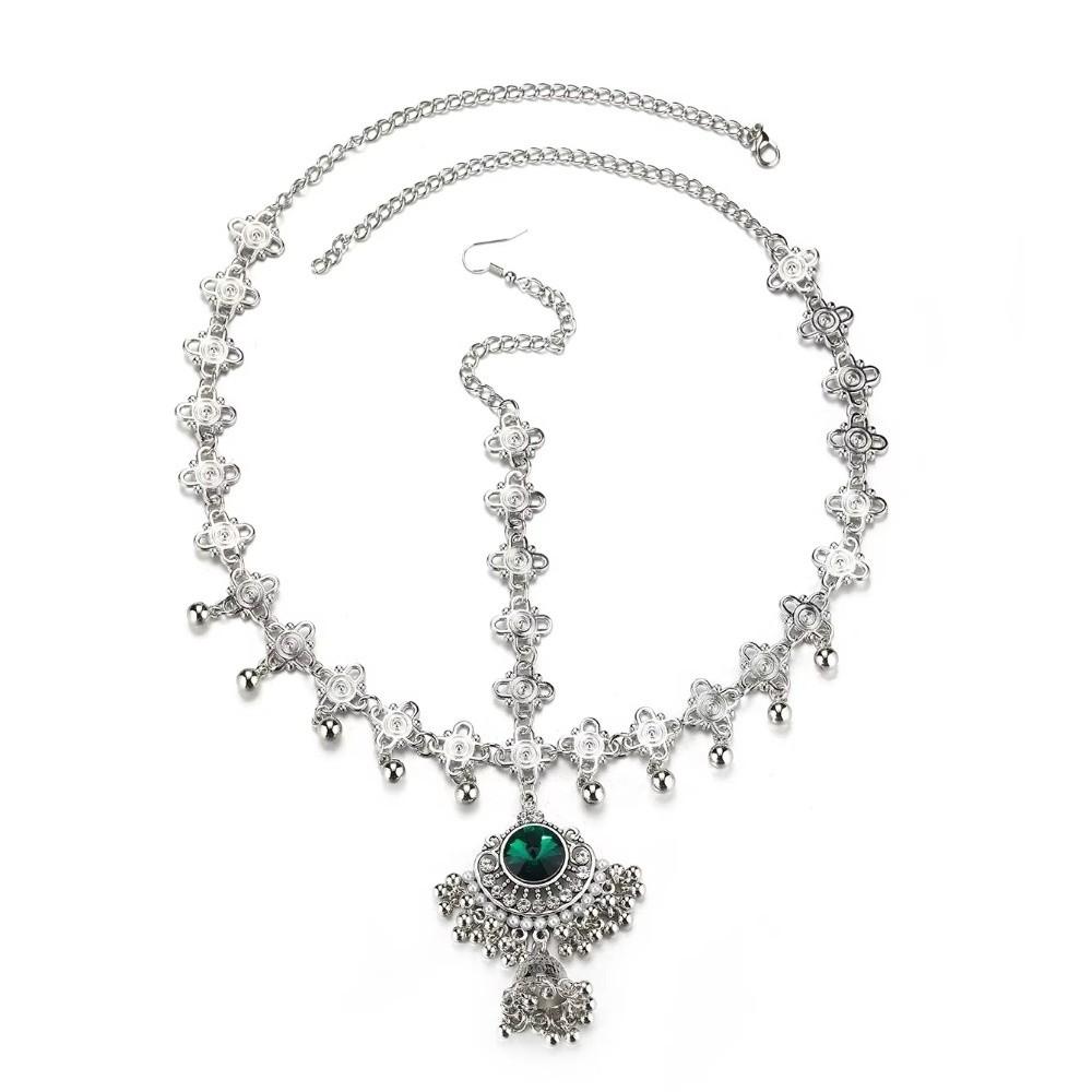 Retro Ethnic Style Headdress Multifunctional Forehead Pendant Tassel Forehead Chain Silver Color Beads Tassel Hair Accessories