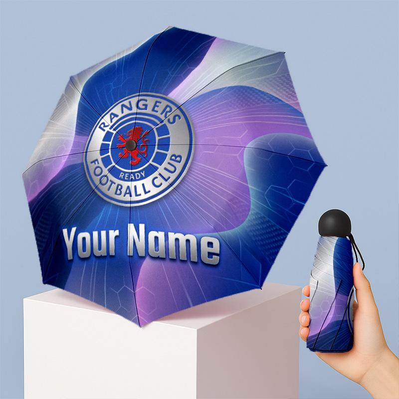 Rangers FC Manual Five Fold 8 Rib Umbrella Support Custom Text, Lightweight Travel Umbrella