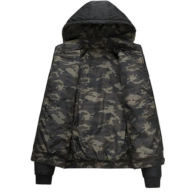 Men's Spring and Autumn Solid Color Camouflage Reversible Men's Jacket Sports Casual Windproof Riding Hooded Jacket
