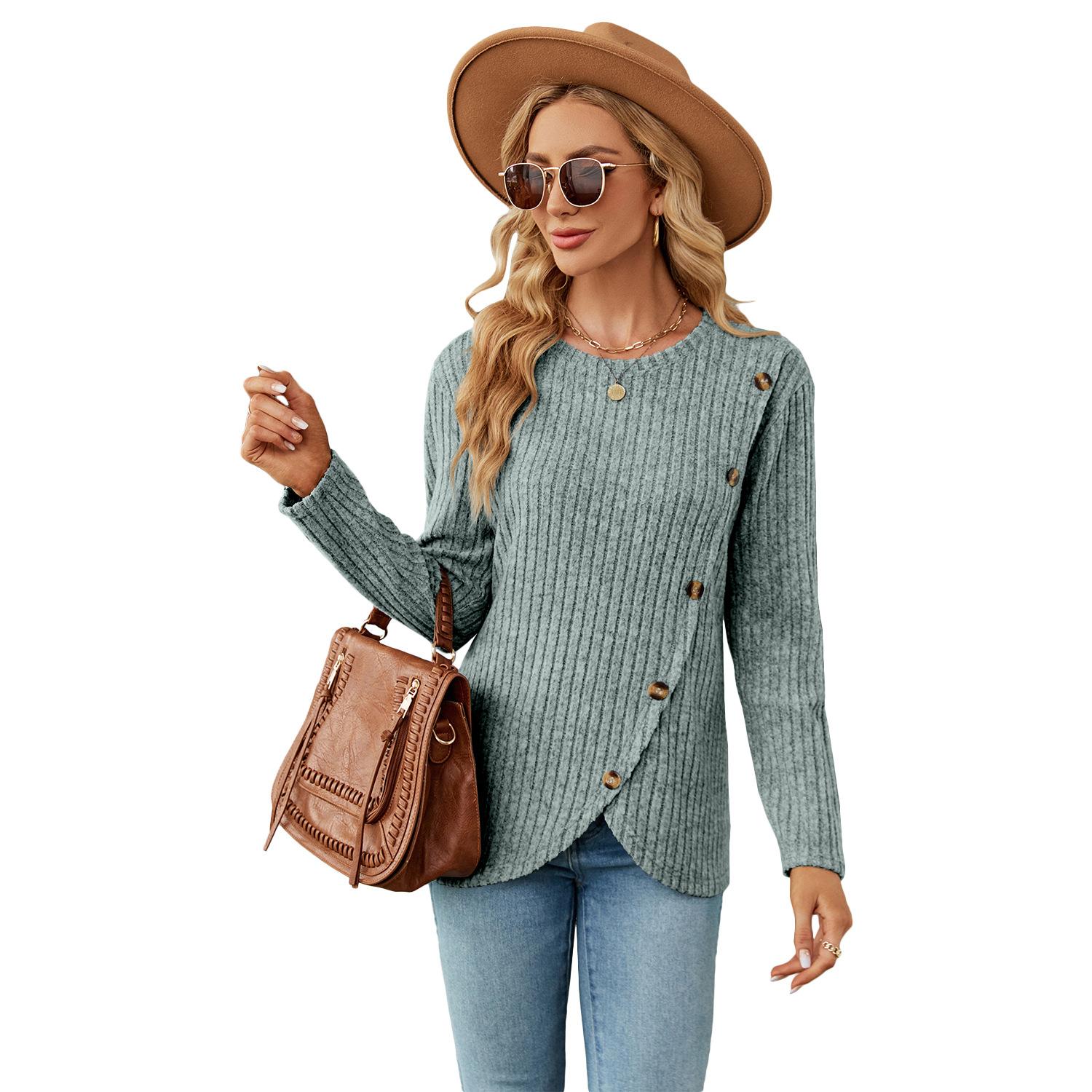 

GMXIA женские модные повседневные однотонные принты осень-зима с длинными рукавами и круглым вырезом свободные свитера XL зелёный