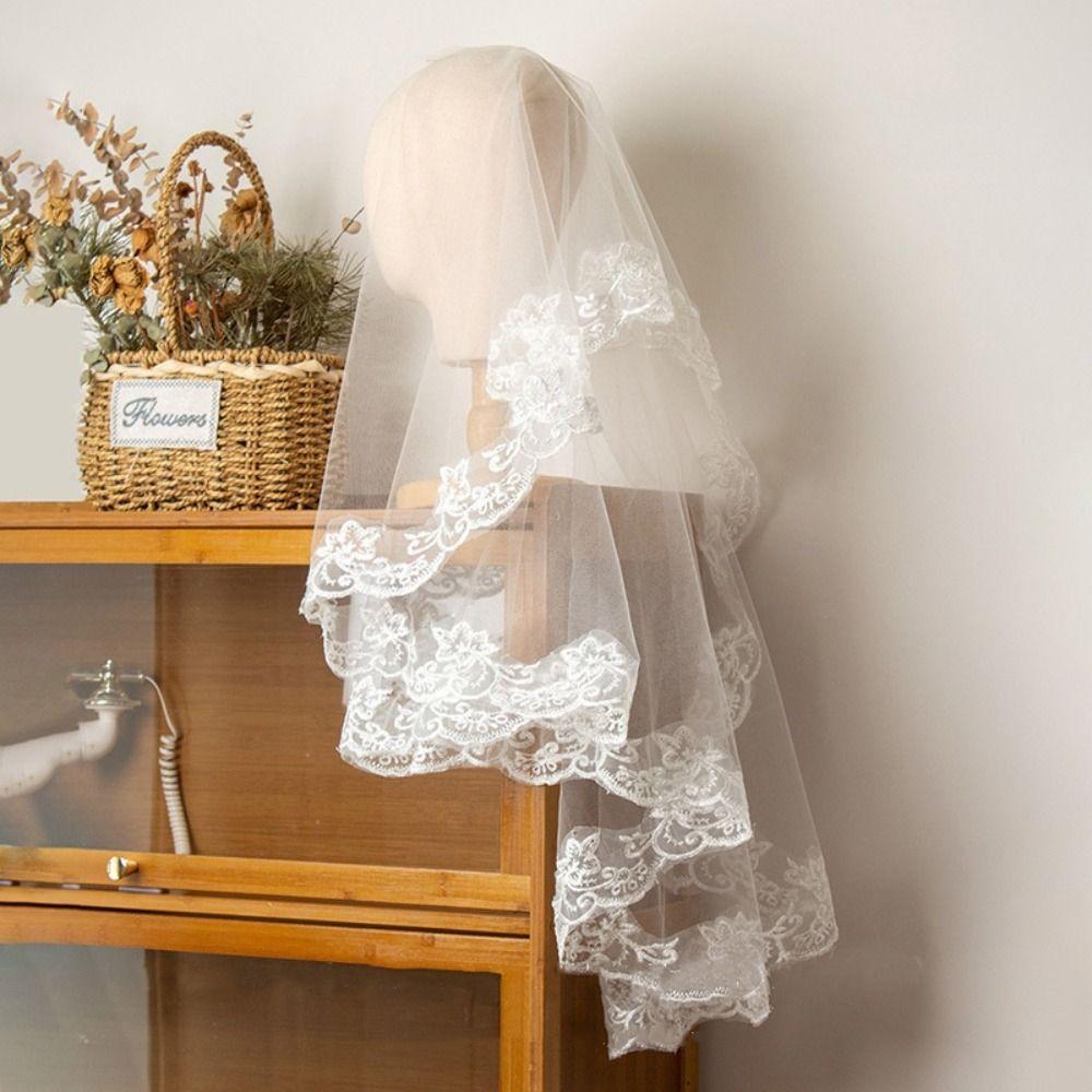 Soft Tulle Wedding Veils Lace Flower Bride Head Gauze Elegant Bridal Veil  Wedding Accessories