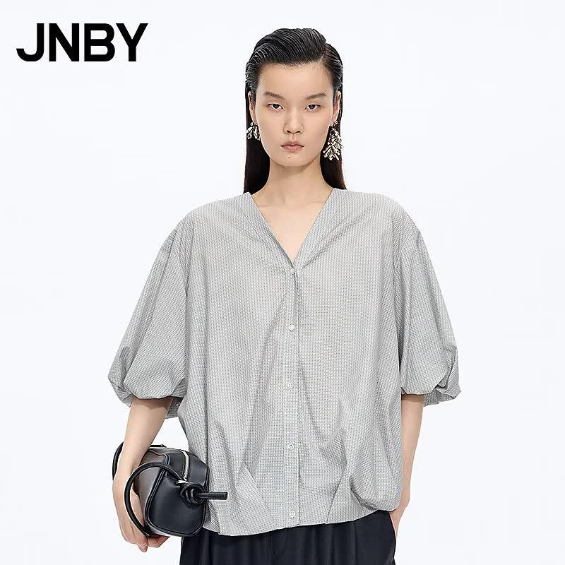 JNBY 2026 Summer A-Line Loose Plaid V-Neck Shirt
