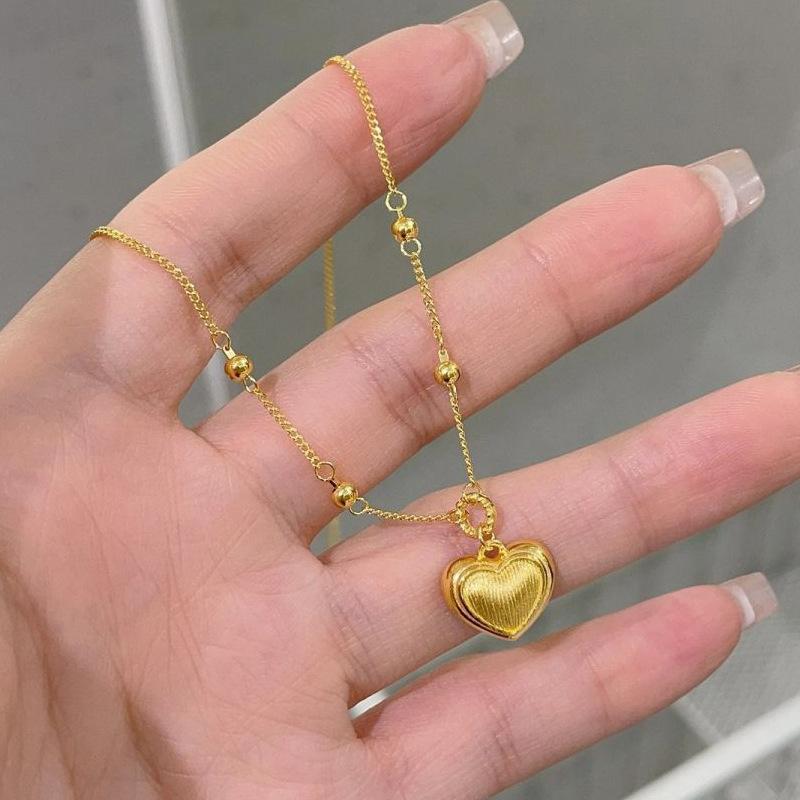 Antique Gold Craftsm Brushed Heart-shaped Necklace Vintage Design New In Sweet Style Collar Chain Wedding Banquet Jewelry