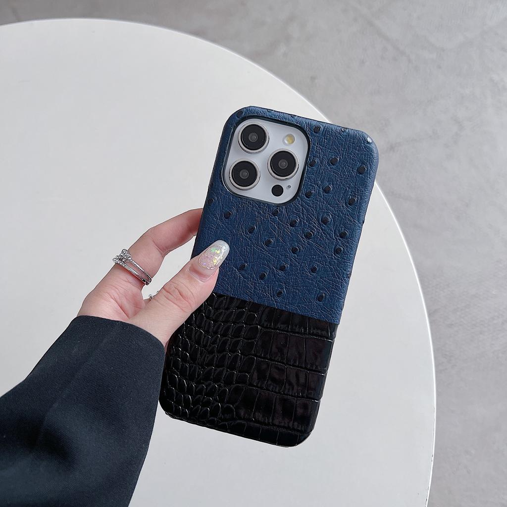Elegant Ostrich Crocodile Splicing Apple 17 Mobile Phone Case Fashion 16pro Half Pack 15promax Mobile Phone Case