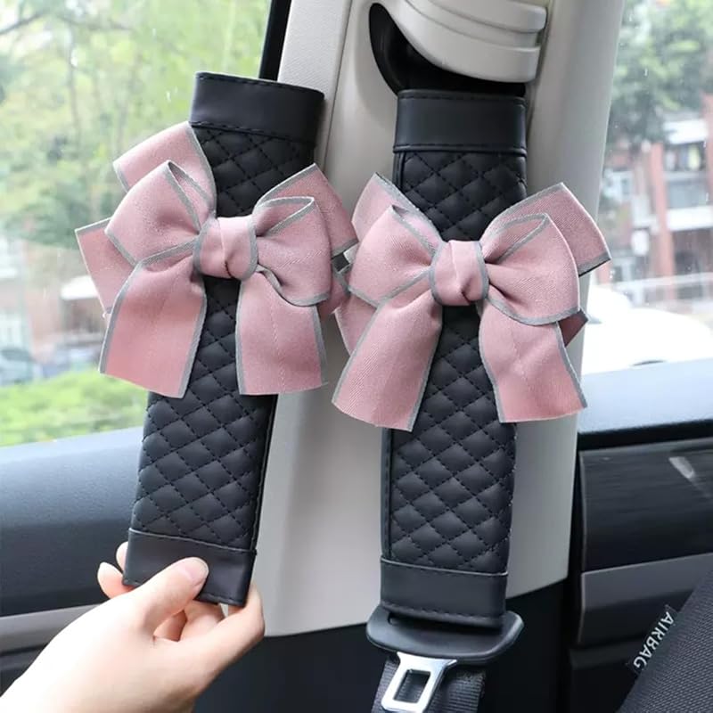 Cute Bow Leather Car Seat Belt Cover Pads,2 Pcs & 4 Pcs Seat Belt Cover for Shoulder, Seatbelt Cushion, Car Seat Strap Pads, Seatbelt Covers for