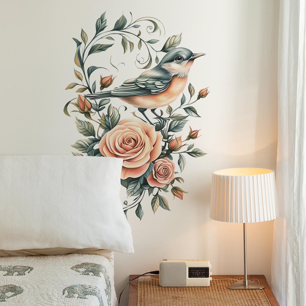 Painted Rose Branch Bird Bedroom Living Room Home Background Beautification and Decoration Wall Stickers