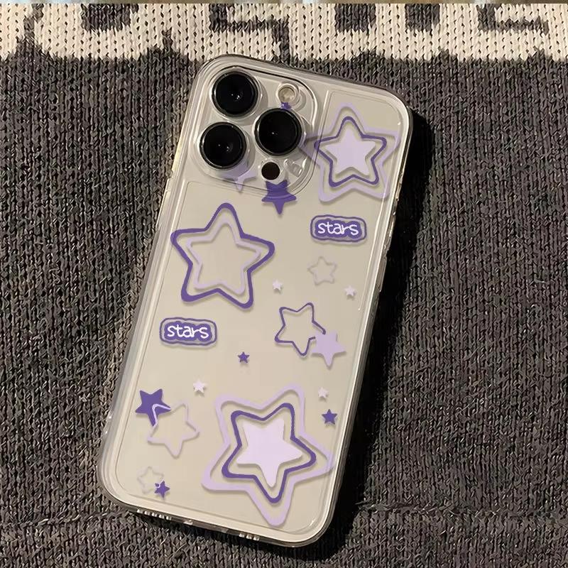 English Purple Star Transparent Phone Case For iPhone 17 16 Pro Max 15 14 13 Mini 12 11 X XR XS 17 Air 16E 15 Plus Soft Cover
