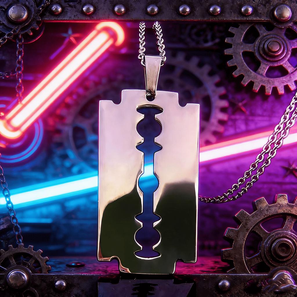 Collana Ciondolo Lama di Rasoio Hiphop Uomo Acciaio Inossidabile Forma Coltello Lama di Rasoio Rasoio Catena Gioielli N443S01