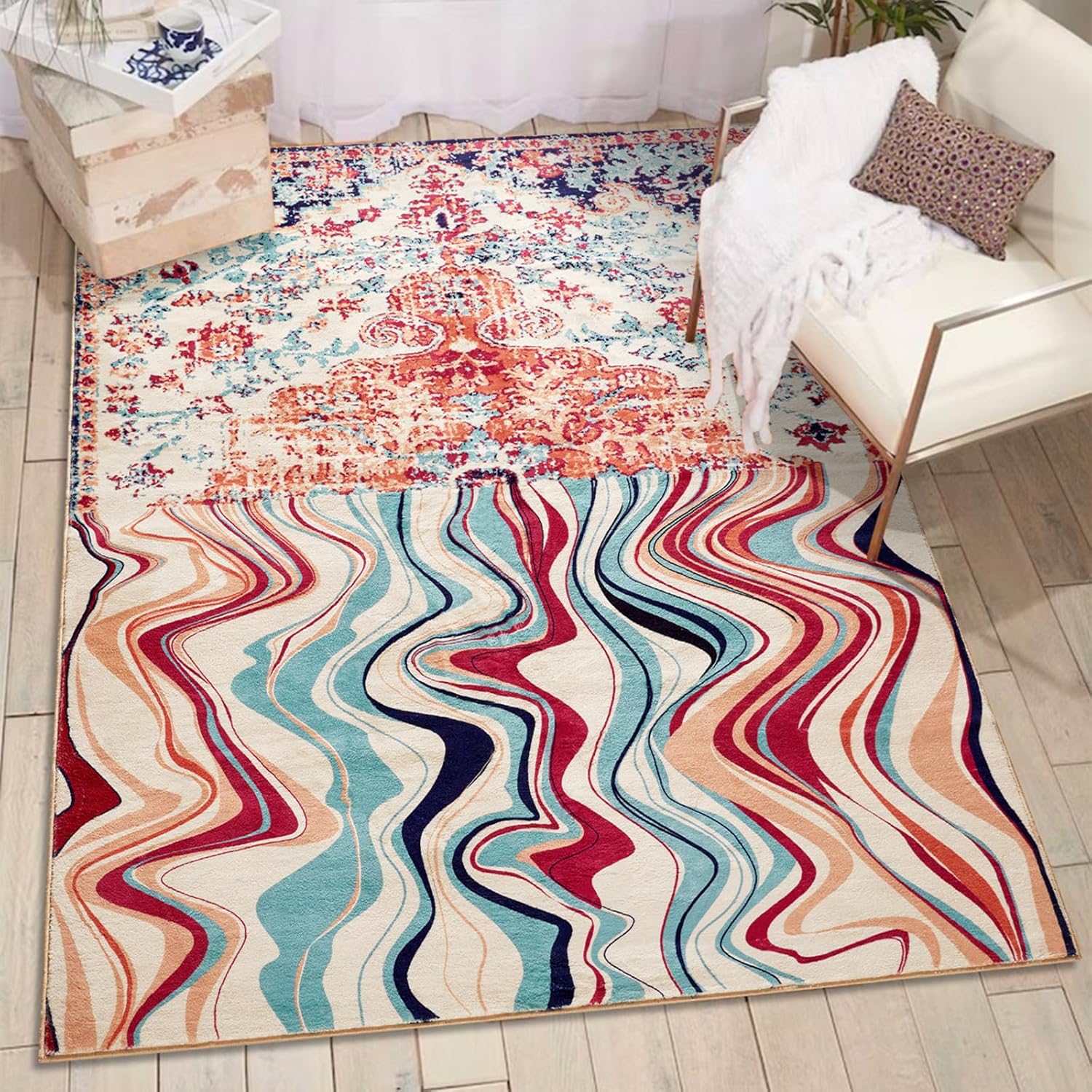 

Винтажный винно-красный плавящийся восточный ковер для гостиной, спальни, мягкий нескользящий коврик для зонирования, балкон, бохо, волнистые, фанки, абстрактные ковры 40X60cm