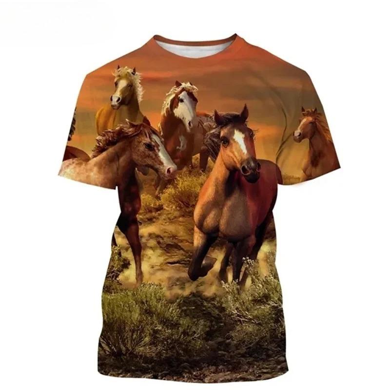 3D Print Animal Horse Graphic T-shirt for Men Women Casual Personality Mens Short Sleeve Tee Tops Streetwear Kids Animal Tshirts