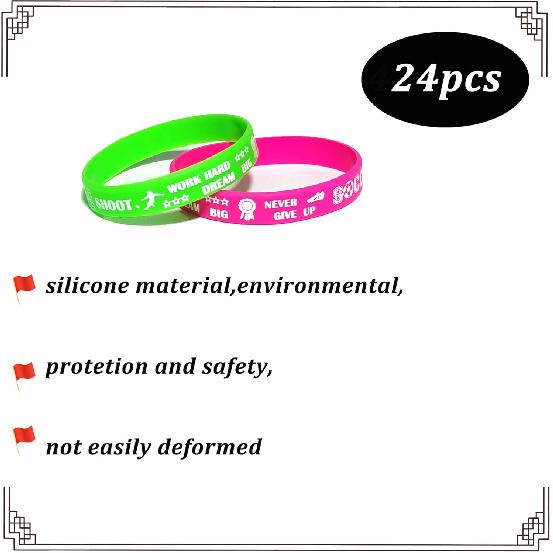 24 PCS Soccer Motivational Silicone Wristbands Bulk for Events/Carnival/Birthday Party Favors Supplies Decorations Goodie Bag Favor Stuffers