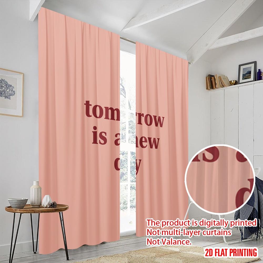 2pcs 2D flat printing Scene Curtain New Day Quote Graphic Polyester Without Electricity Seasonal Party & Holiday Decor Perfect