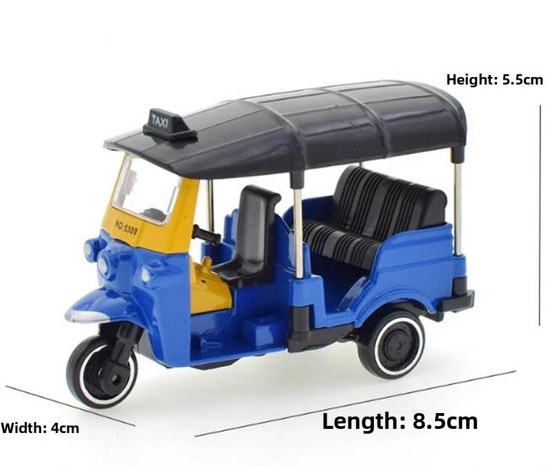 Alloy Tricycle Retro Simulation Model Three Wheeled Motorcycle Toy Diecast Autorickshaw Car Model Figure Toys for Kids