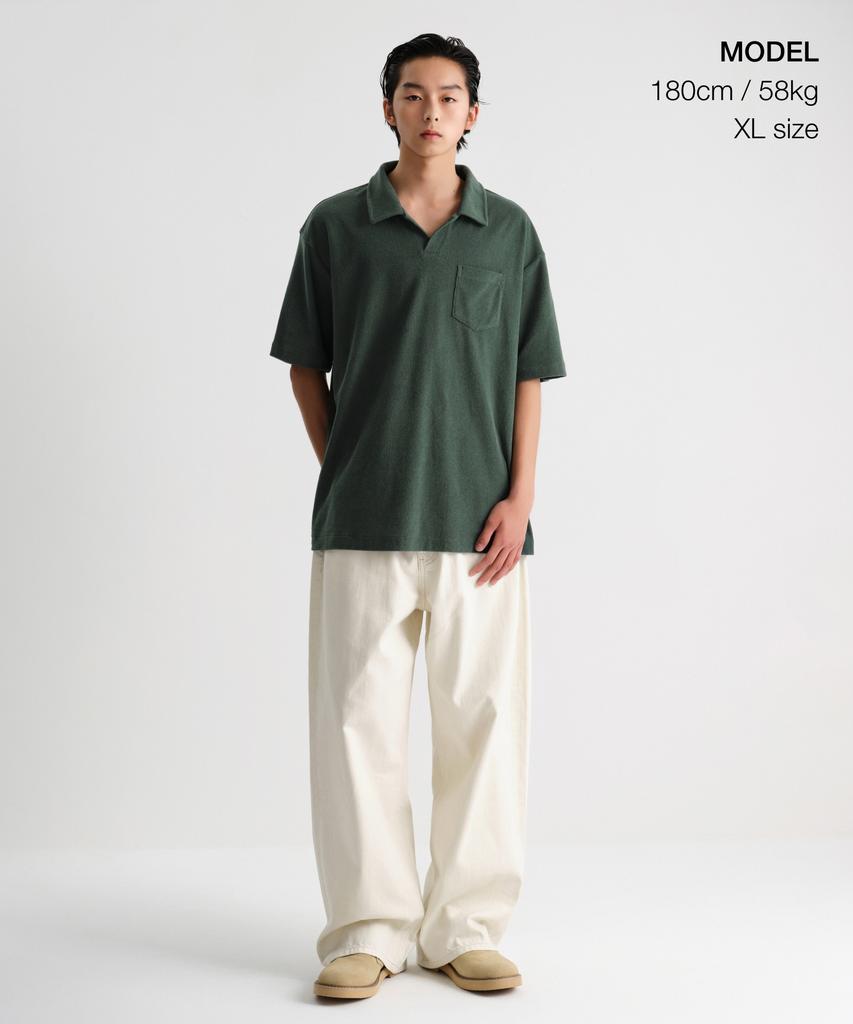MUSINSA STANDARD Terry Cloth Slit Neck Polo Shirt [Deep Green]