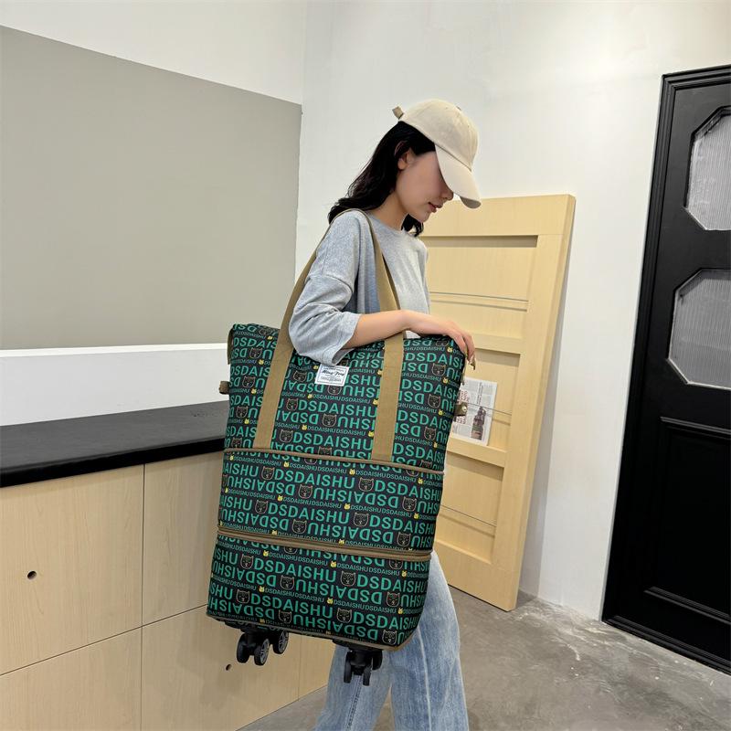 Double-layer expansion with wheels, large-capacity portable travel bag, wet and dry separation, personalized fitness bag can be set with tie rod.