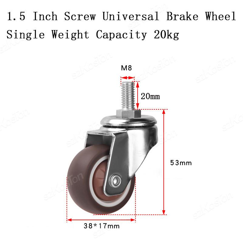 1 Pcs 1.1 Inch Universal Stem Caster Wheels TPR Screw Lever Castors Swivel Stem Wheels with M8 Thread Rods for Carts Furniture