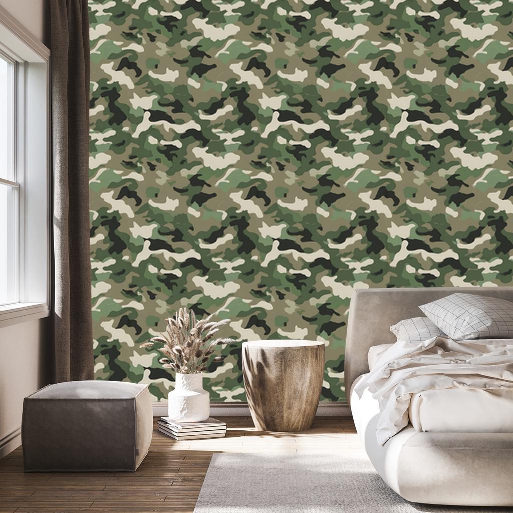 Military Camouflage Wallpaper Brown and Olive for Living Room and Bedroom 50x1000