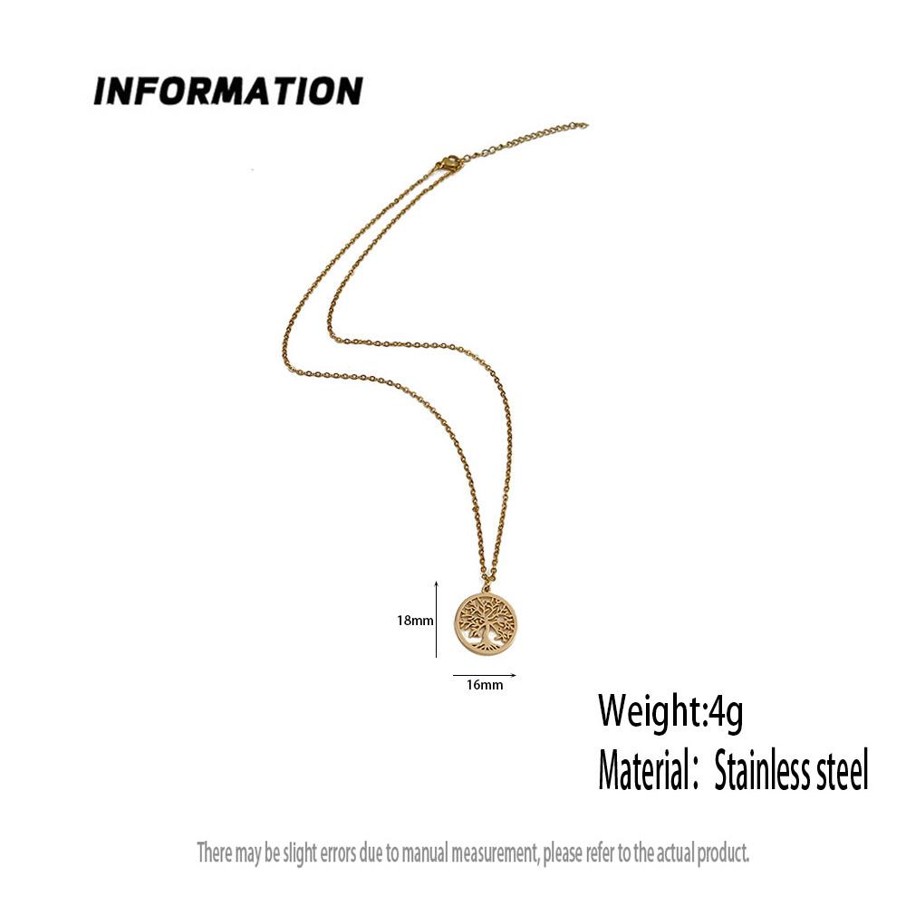 Fashionable and Simple Stainless Steel Gold-plated Necklace, Silver Tree of Life O-shaped Chain, Rose Gold Women's Necklace