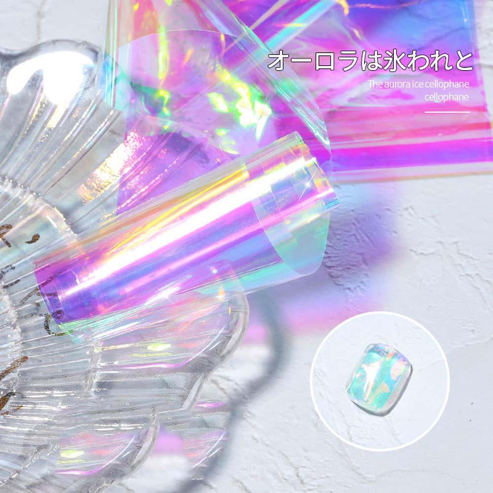 Mirror Glitter Decal Nail Foil Film Laser Cellophane Aurora Broken Glass Foils Nails Art Decoration