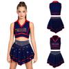 Crop Top Métallique Strassé pour Cheerleading avec Jupe Asymétrique et Short Intégré pour Compétition d'Équipe de Danse Filles