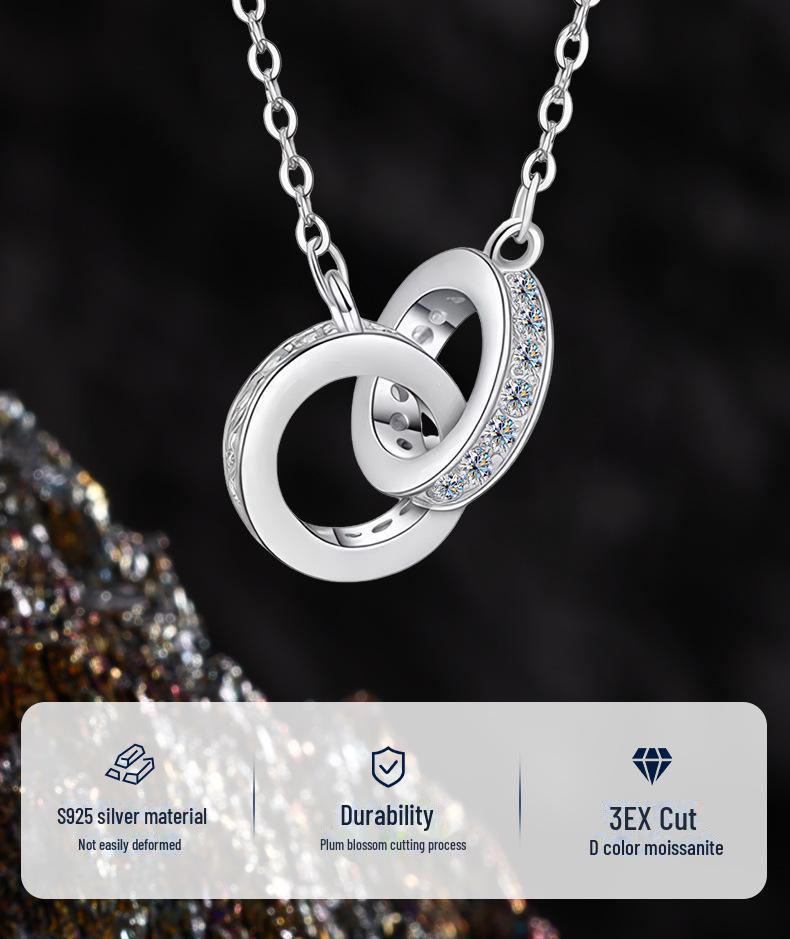 Stylowy Damski Naszyjnik Podwójny Pierścień Obojczyk - Wszechstronny, Niszowy Design, Wysokiej Klasy Srebrna Biżuteria