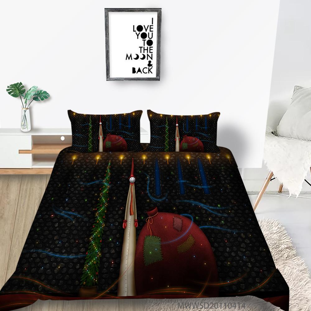 Polyester 3D Digital Printing Quilt Cover Pillowcase Three-Piece Christmas Gift