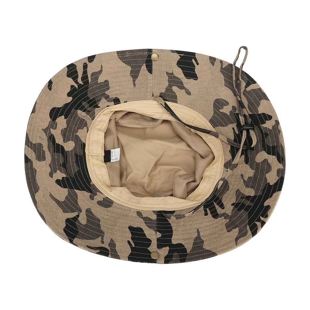 UPF50+ Fishing Hat with Mesh Vents Adjustable Strap Wide Brim Khaki Camouflage Sun Hat for Outdoor Hiking