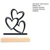 Metal Heart Sign 3 Love Hearts Sculpture with Wooden Base Romantic Mantel Tabletop Decor for Valentine's