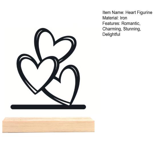 Metal Heart Sign 3 Love Hearts Sculpture with Wooden Base Romantic Mantel Tabletop Decor for Valentine's