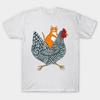 Men Black Print T-shirt Ginger Cat Chicken Ride No-Cut Transfer Paper Print Cotton Tshirt