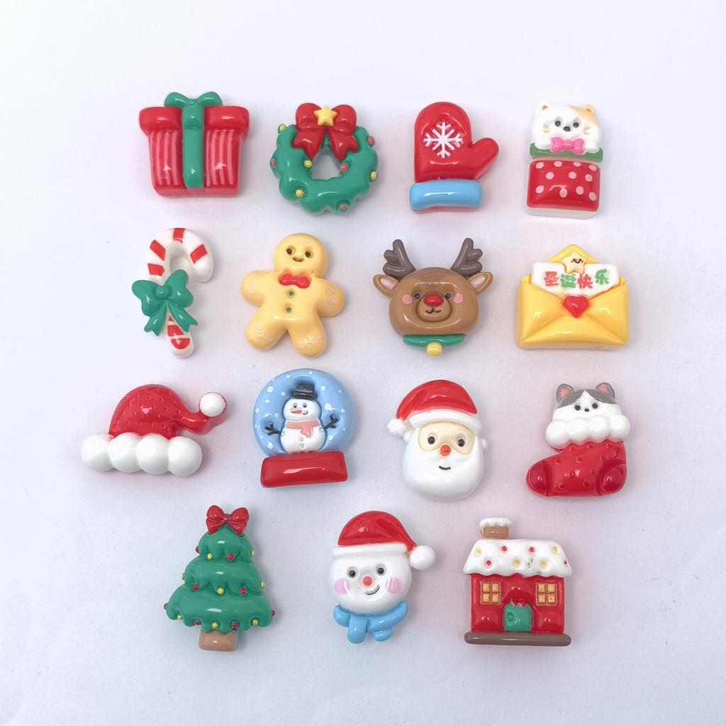 Kawaii Cartoon Christmas Series Flatback Resin Cabochon DIY Headwear Craft Doll House Accessories