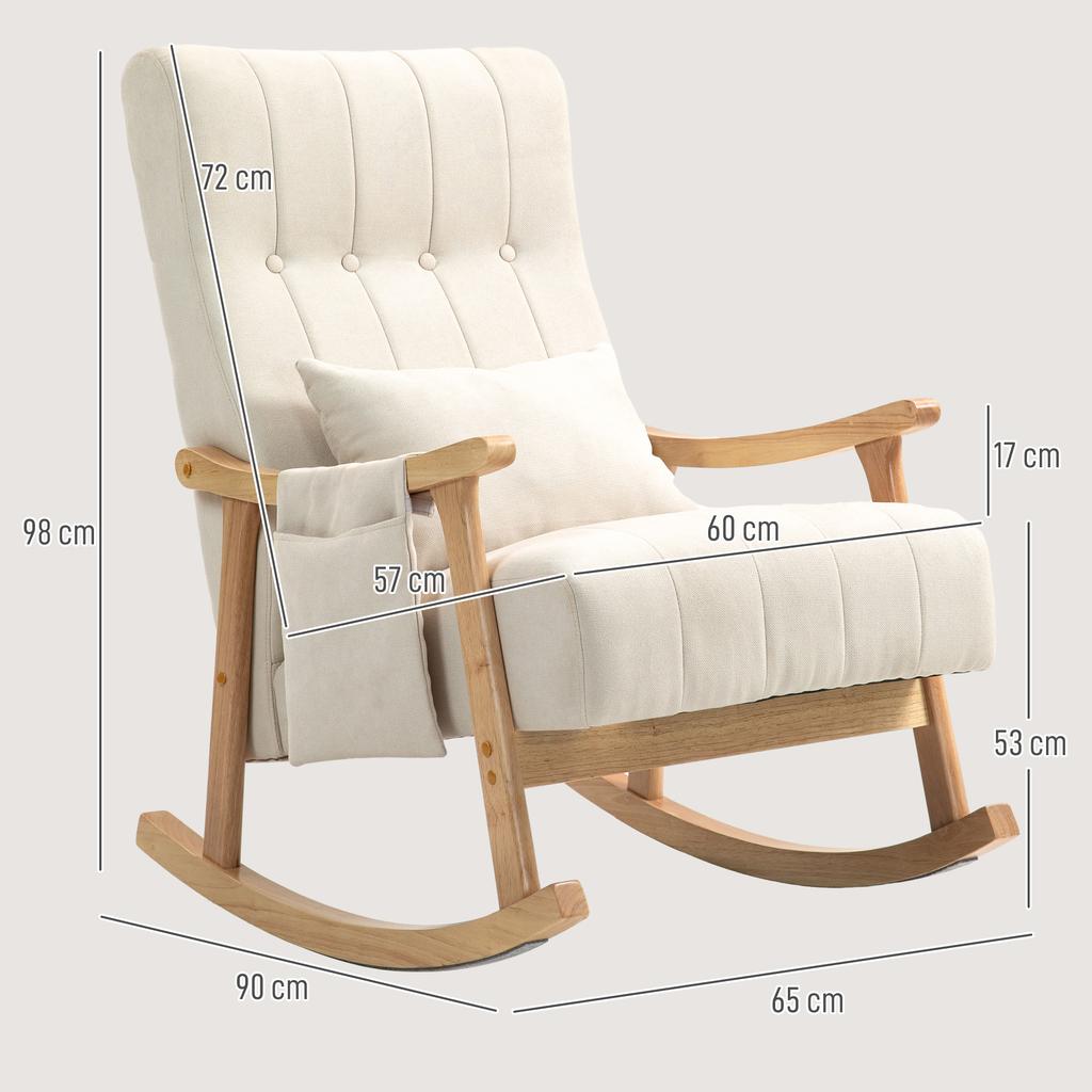 Rocking Chair with Lumbar Cushion, Wide Seat, Rubberwood Frame, Up To 120 Kg, Beige