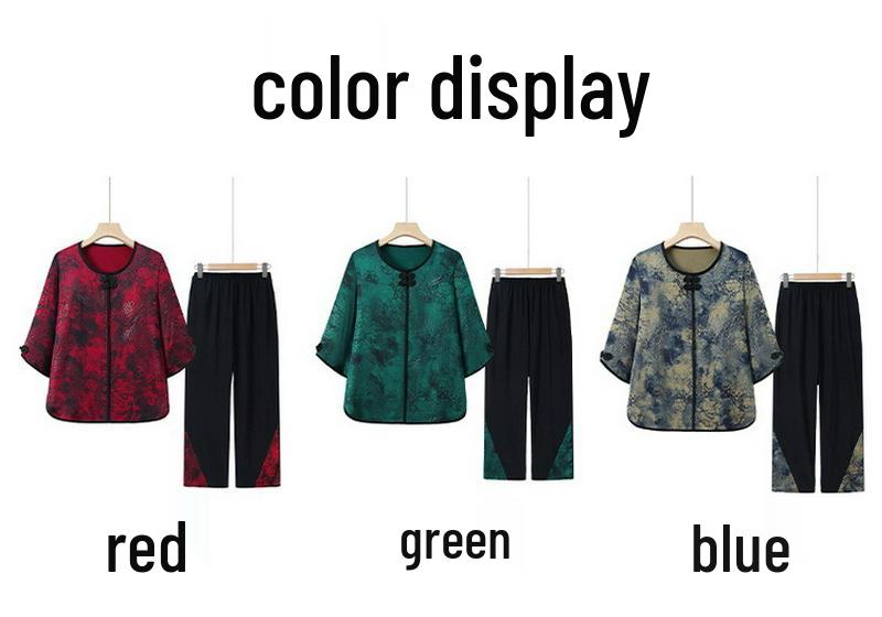 Grandma's Plus Size Summer Outfit: Loose Seven-Sleeve Pullover & Nine-Point Pants Set