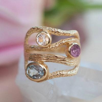 1 pieza Anillo de Zircón Sintético, Color Degradado, Líneas Geométricas Multicapa, Exquisito Lujoso y Moderno Anillo