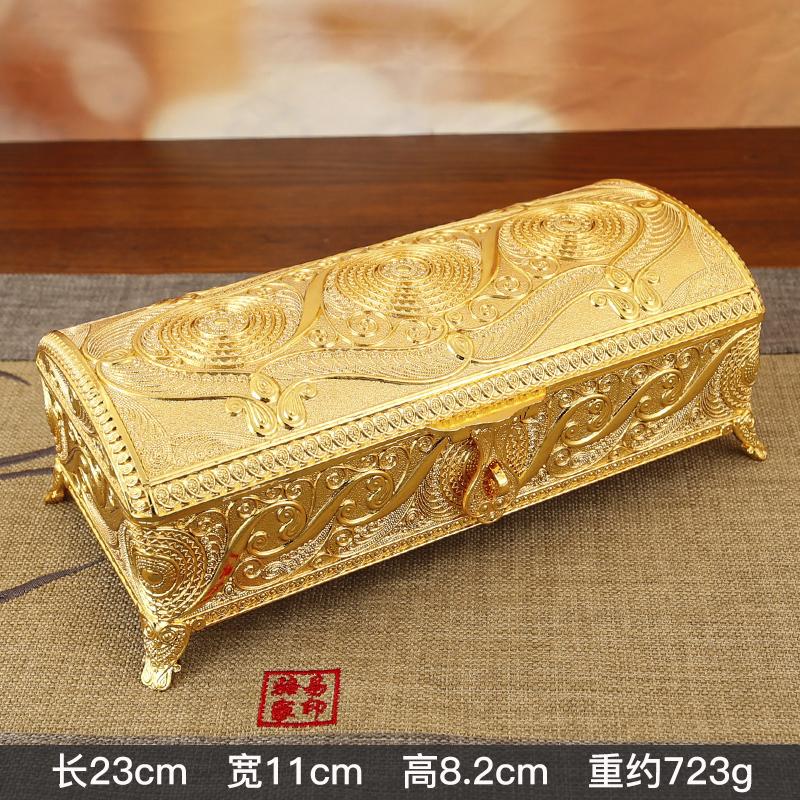 

Vintage Jewelry Box Elegant Colorfast Alloy Rustproof Soft Velvet Lined Trinket Storage for Home Office Decor золотой