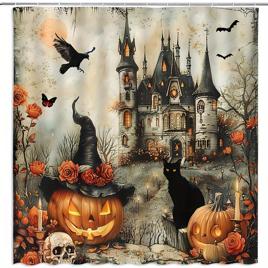 1/4Pcs Halloween Decoration Pumpkin Castle Pattern Shower Curtain Bathroom Decor Halloween Decoration Indoor Showr Curtain
